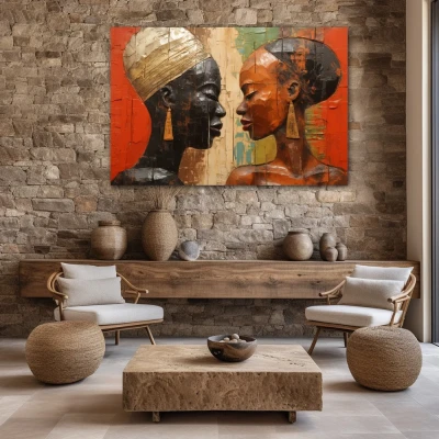 Wall Art titled: Eternal African Union in a Horizontal format with: Brown, and Black Colors; Decoration the Stone Walls wall