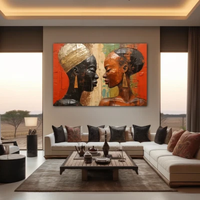 Wall Art titled: Eternal African Union in a  format with: Brown, and Black Colors; Decoration the Living Room wall