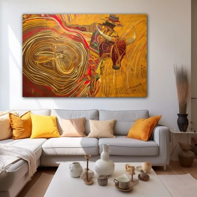 Wall Art titled: Reflections of Bravery in a Horizontal format with: and Golden Colors; Decoration the White Wall wall