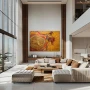 Wall Art titled: Reflections of Bravery in a Horizontal format with: and Golden Colors; Decoration the Living Room wall