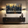 Wall Art titled: Melody of the Big Apple in a Horizontal format with: Golden, and Black Colors; Decoration the Sideboard wall