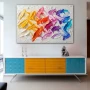 Wall Art titled: Slivers of Diversity in a Horizontal format with: Yellow, Blue, white, Pink, and Vivid Colors; Decoration the Sideboard wall