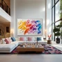 Wall Art titled: Slivers of Diversity in a Horizontal format with: Yellow, Blue, white, Pink, and Vivid Colors; Decoration the Living Room wall