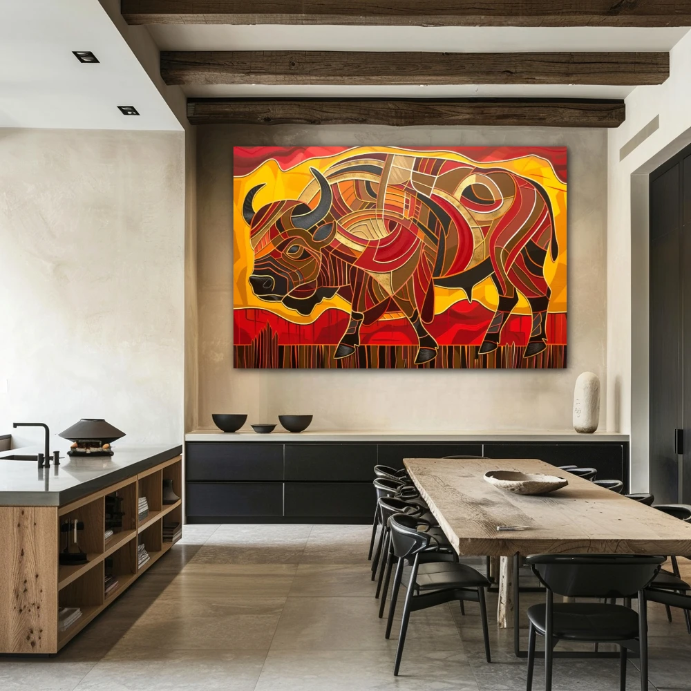 Wall Art titled: Taurine Chromatics in a Horizontal format with: Yellow, Orange, and Red Colors; Decoration the Kitchen wall