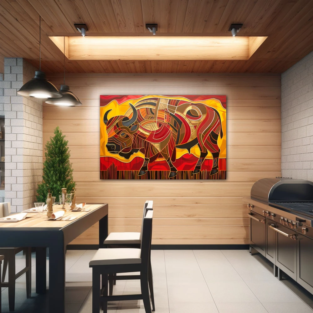 Wall Art titled: Taurine Chromatics in a Horizontal format with: Yellow, Orange, and Red Colors; Decoration the  wall