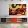 Wall Art titled: Waves of Passion in a Horizontal format with: Yellow, and Red Colors; Decoration the Sideboard wall