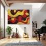 Wall Art titled: Waves of Passion in a Horizontal format with: Yellow, and Red Colors; Decoration the Living Room wall