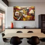 Wall Art titled: Warrior Gestation in a Horizontal format with: Yellow, Black, and Red Colors; Decoration the Kitchen wall