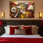 Wall Art titled: Warrior Gestation in a Horizontal format with: Yellow, Black, and Red Colors; Decoration the Bedroom wall