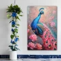 Wall Art titled: Imperial Courtship in a Vertical format with: Blue, Pink, and Pastel Colors; Decoration the Bathroom wall