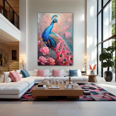 Wall Art titled: Imperial Courtship in a  format with: Blue, Pink, and Pastel Colors; Decoration the Living Room wall