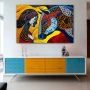Wall Art titled: Reflections of the Spirit in a Horizontal format with: Yellow, Blue, and Red Colors; Decoration the Sideboard wall