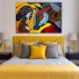 Cuadro Reflejos del Espíritu en formato horizontal con colores Amarillo, Azul, Rojo; Decorando pared de Habitación dormitorio