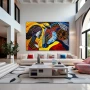 Wall Art titled: Reflections of the Spirit in a Horizontal format with: Yellow, Blue, and Red Colors; Decoration the Living Room wall