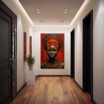 Wall Art titled: Zahara Toure in a  format with: Brown, Mustard, and Red Colors; Decoration the Hallway wall