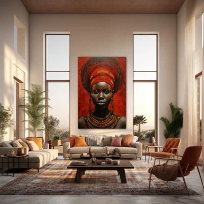 Wall Art titled: Zahara Toure in a  format with: Brown, Mustard, and Red Colors; Decoration the Living Room wall
