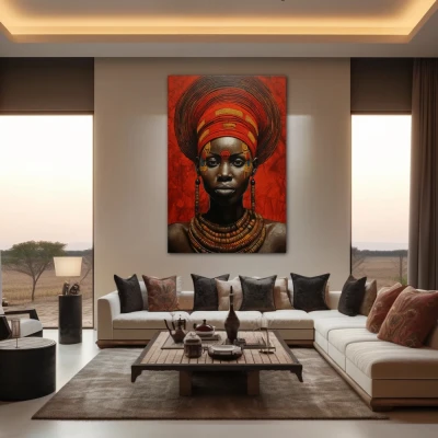 Wall Art titled: Zahara Toure in a  format with: Brown, Mustard, and Red Colors; Decoration the Living Room wall