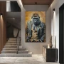 Wall Art titled: Wild and Civilized in a Vertical format with: Golden, and Brown Colors; Decoration the Staircase wall