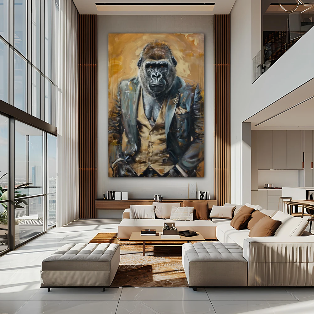 Wall Art titled: Wild and Civilized in a Vertical format with: Golden, and Brown Colors; Decoration the Living Room wall