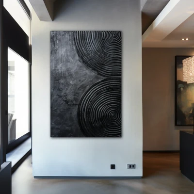 Wall Art titled: Spiral of Silence in a  format with: Black, and Monochromatic Colors; Decoration the Entryway wall