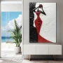 Wall Art titled: The Silent Diva in a Vertical format with: Grey, Black, and Red Colors; Decoration the Sideboard wall