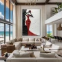 Wall Art titled: The Silent Diva in a Vertical format with: Grey, Black, and Red Colors; Decoration the Living Room wall