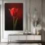 Wall Art titled: Crimson Silence in a Vertical format with: Red, and Green Colors; Decoration the Sideboard wall