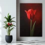 Wall Art titled: Crimson Silence in a Vertical format with: Red, and Green Colors; Decoration the Bathroom wall