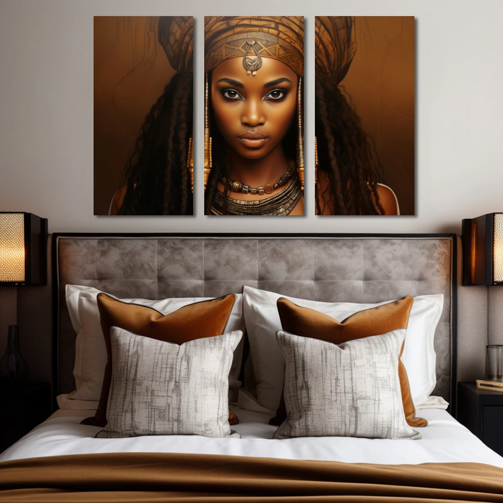 Wall Art titled: Amina Mwamba in a Horizontal format with: Golden, and Brown Colors; Decoration the Bedroom wall