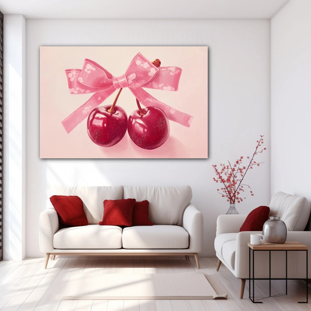 Cuadro dulce tentación en formato horizontal con colores rosa, pastel; decorando pared blanca