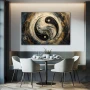 Wall Art titled: Cosmic Balance in a Horizontal format with: white, Golden, and Brown Colors; Decoration the Kitchen wall