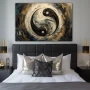 Wall Art titled: Cosmic Balance in a Horizontal format with: white, Golden, and Brown Colors; Decoration the Bedroom wall