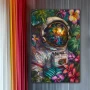 Wall Art titled: Searching for Life on Earth in a Vertical format with: Green, Violet, and Vivid Colors; Decoration the Grey Walls wall