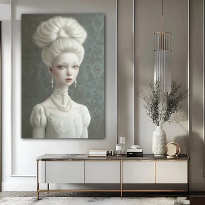 Wall Art titled: Pearl Reverie in a  format with: white, Grey, and Monochromatic Colors; Decoration the Sideboard wall