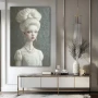 Wall Art titled: Pearl Reverie in a Vertical format with: white, Grey, and Monochromatic Colors; Decoration the Sideboard wall