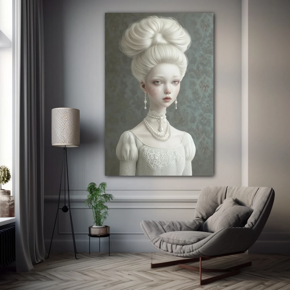 Wall Art titled: Pearl Reverie in a Vertical format with: white, Grey, and Monochromatic Colors; Decoration the Grey Walls wall