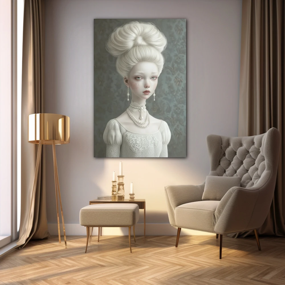 Wall Art titled: Pearl Reverie in a Vertical format with: white, Grey, and Monochromatic Colors; Decoration the Living Room wall