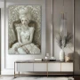Wall Art titled: Aristocratic Fantasy in a Vertical format with: white, Grey, and Monochromatic Colors; Decoration the Sideboard wall