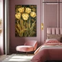 Wall Art titled: Reborn Beauty in a Vertical format with: Yellow, Golden, and Green Colors; Decoration the Bedroom wall