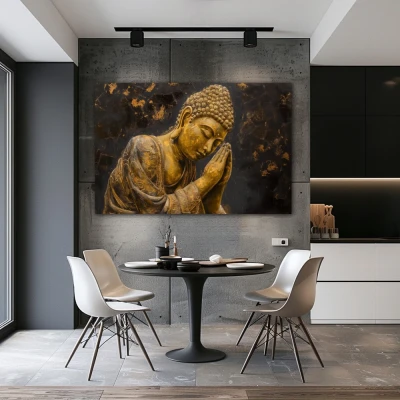 Wall Art titled: Ancestral Peace in a  format with: and Golden Colors; Decoration the Kitchen wall