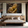 Wall Art titled: Ancestral Peace in a Horizontal format with: and Golden Colors; Decoration the Bedroom wall