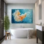 Wall Art titled: Ocean Dance in a Horizontal format with: Blue, Sky blue, and Orange Colors; Decoration the Bathroom wall