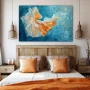 Wall Art titled: Ocean Dance in a Horizontal format with: Blue, Sky blue, and Orange Colors; Decoration the Bedroom wall