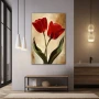 Wall Art titled: Scarlet Embraces in a Vertical format with: Brown, Red, and Green Colors; Decoration the Bathroom wall