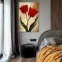 Wall Art titled: Scarlet Embraces in a Vertical format with: Brown, Red, and Green Colors; Decoration the Bedroom wall