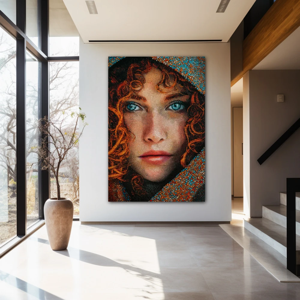 Wall Art titled: Textures of Passion in a Vertical format with: Blue, Grey, and Orange Colors; Decoration the Entryway wall