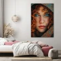 Wall Art titled: Textures of Passion in a Vertical format with: Blue, Grey, and Orange Colors; Decoration the Bedroom wall