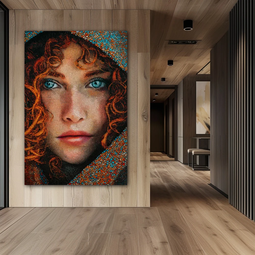 Wall Art titled: Textures of Passion in a Vertical format with: Blue, Grey, and Orange Colors; Decoration the Hallway wall