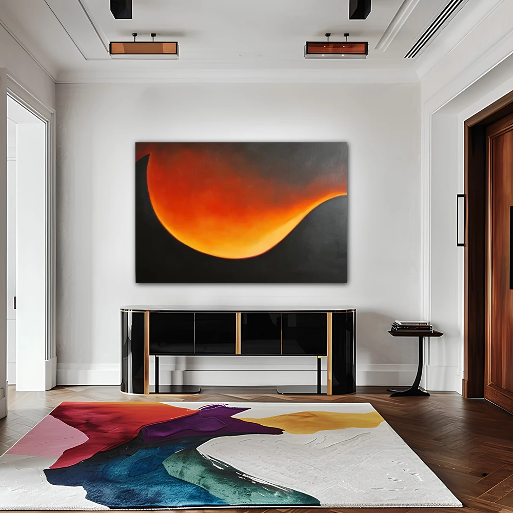 Wall Art titled: Twilight Ether in a Horizontal format with: Yellow, Orange, Black, and Red Colors; Decoration the Sideboard wall