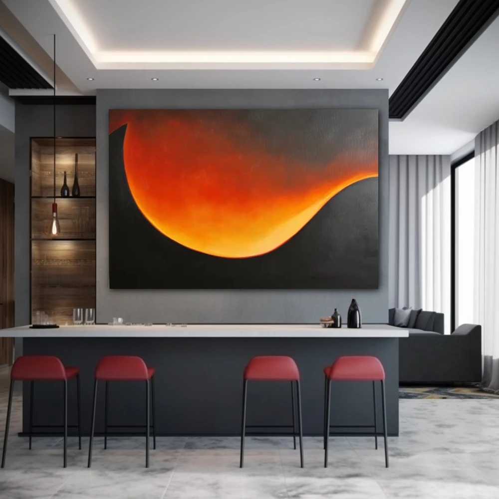 Wall Art titled: Twilight Ether in a Horizontal format with: Yellow, Orange, Black, and Red Colors; Decoration the Bar wall